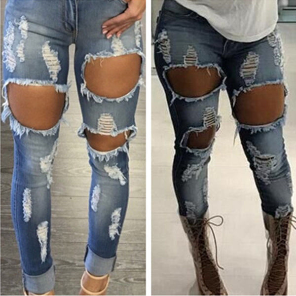 Sexy Jeans Women Destroyed Ripped Distressed Woman Fashion Casual Hole Denim Slim Pants Sexy Jeans Trousers Pants