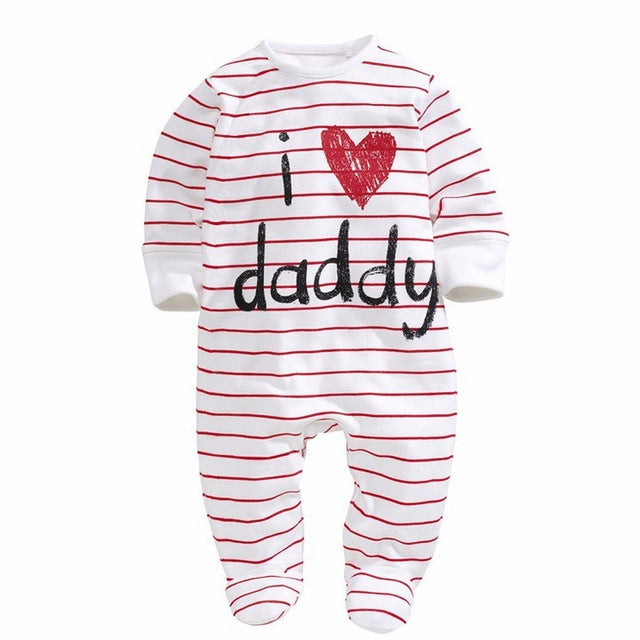 Cotton Baby Girl Clothes Polka Striped Baby Girls Romper Love Papa Mama Print Baby Girl Jumpsuits