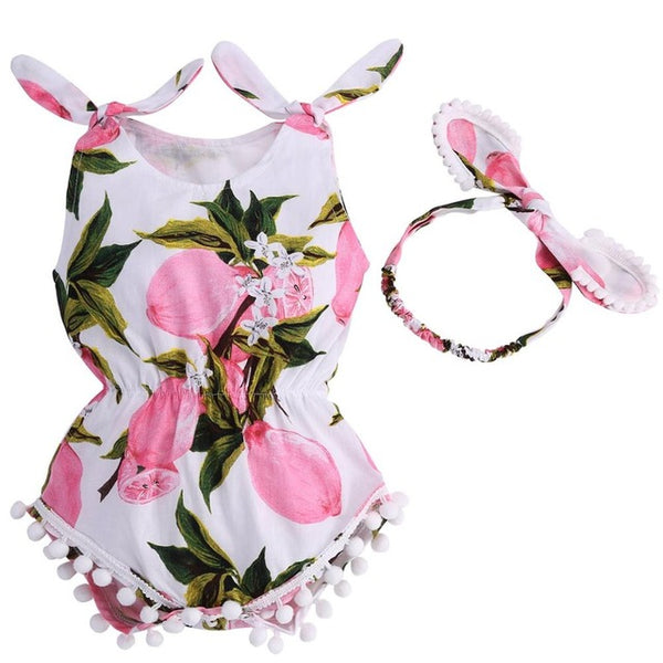 Baby Girl Romper Headband Elastic Waist Newborn Baby Clothes Set