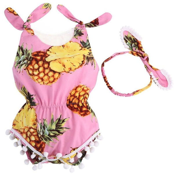 Baby Girl Romper Headband Elastic Waist Newborn Baby Clothes Set