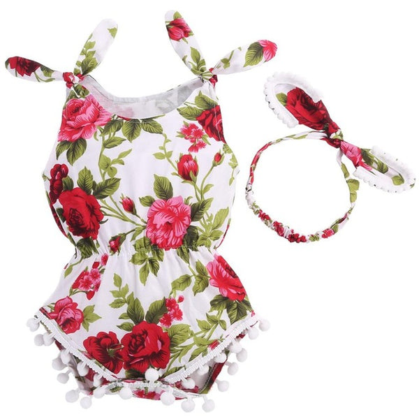 Baby Girl Romper Headband Elastic Waist Newborn Baby Clothes Set