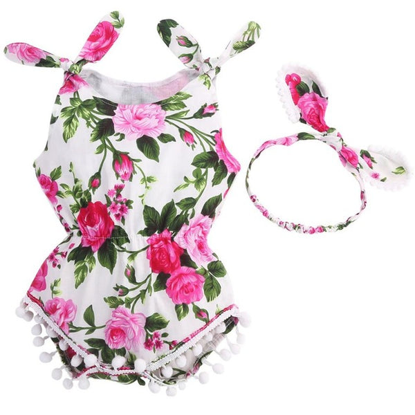Baby Girl Romper Headband Elastic Waist Newborn Baby Clothes Set