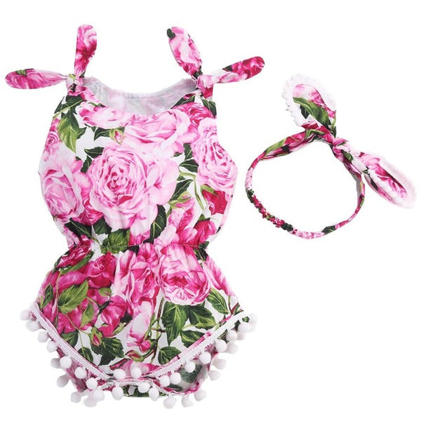 Baby Girl Romper Headband Elastic Waist Newborn Baby Clothes Set