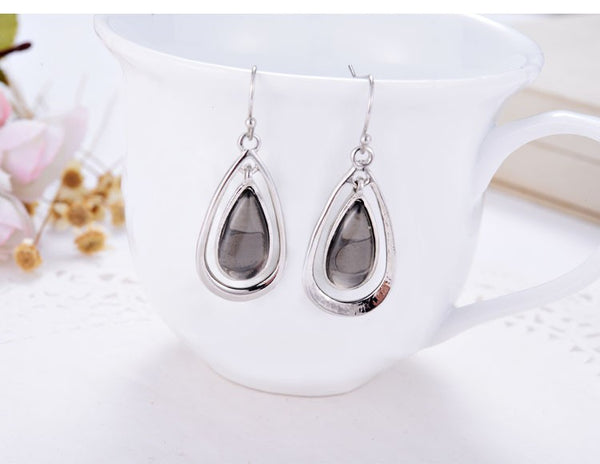 Silver Resin Water Drop Earrings Elegant Vintage Jewelry Accessories