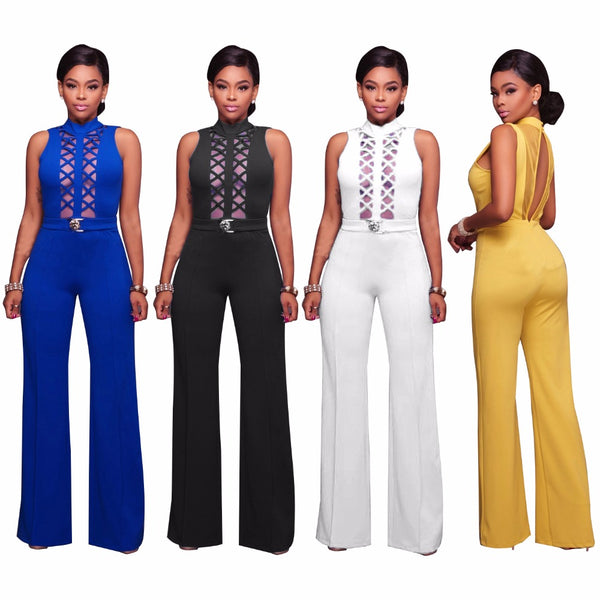 New Design Front Hollow Out Sexy High Neck Women Skinny Bodysuits Women Jumpsuits