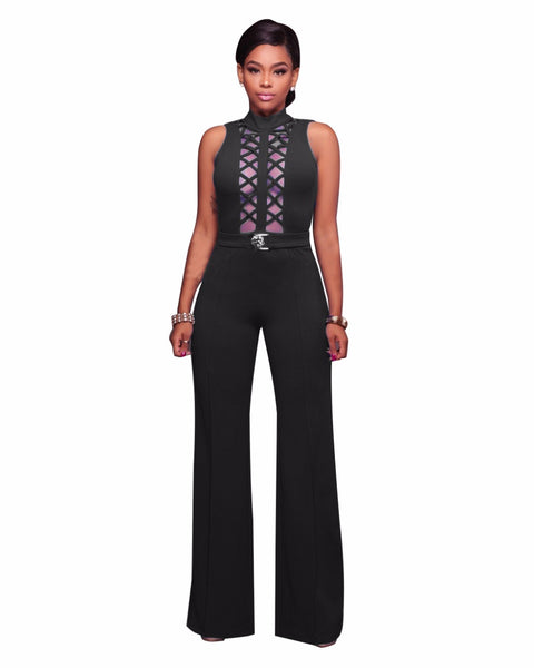 New Design Front Hollow Out Sexy High Neck Women Skinny Bodysuits Women Jumpsuits