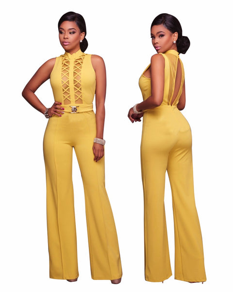 New Design Front Hollow Out Sexy High Neck Women Skinny Bodysuits Women Jumpsuits