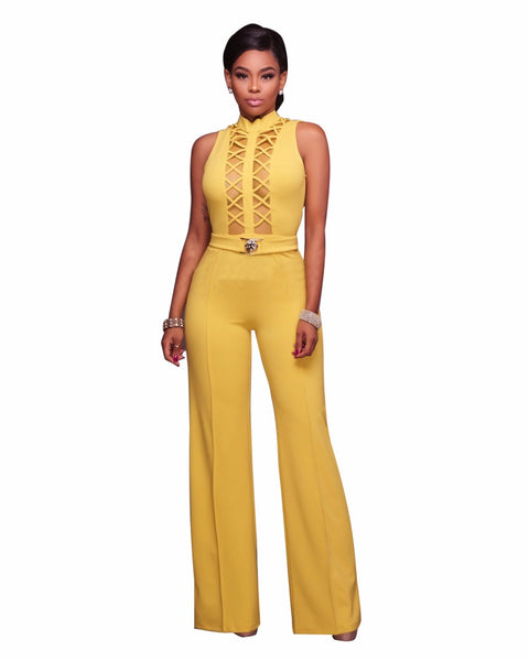 New Design Front Hollow Out Sexy High Neck Women Skinny Bodysuits Women Jumpsuits