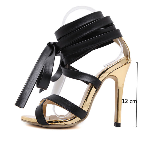 Women Knee High Heels Sexy Gladiator Lace up Stiletto Sandal