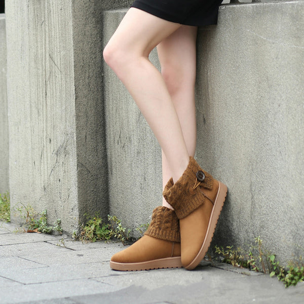 Winter Women's Boots Suede Leather Snow Boots Round Toe Flat Shoes Ankle Boots Warm Kinnted Platform Boot