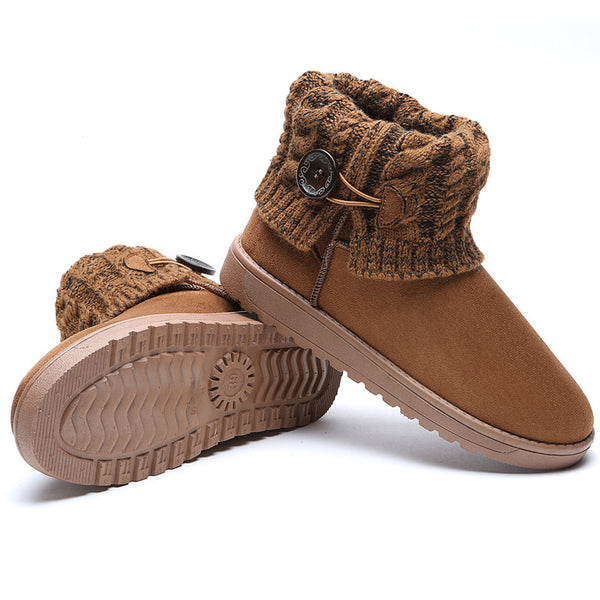 Winter Women's Boots Suede Leather Snow Boots Round Toe Flat Shoes Ankle Boots Warm Kinnted Platform Boot