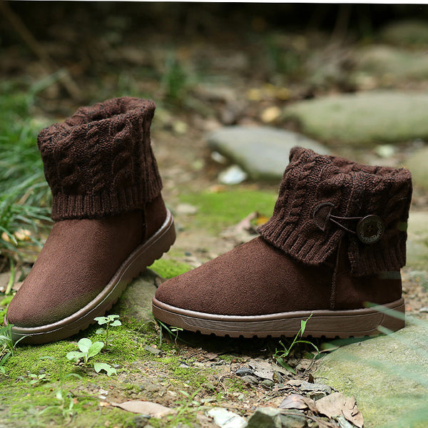 Winter Women's Boots Suede Leather Snow Boots Round Toe Flat Shoes Ankle Boots Warm Kinnted Platform Boot