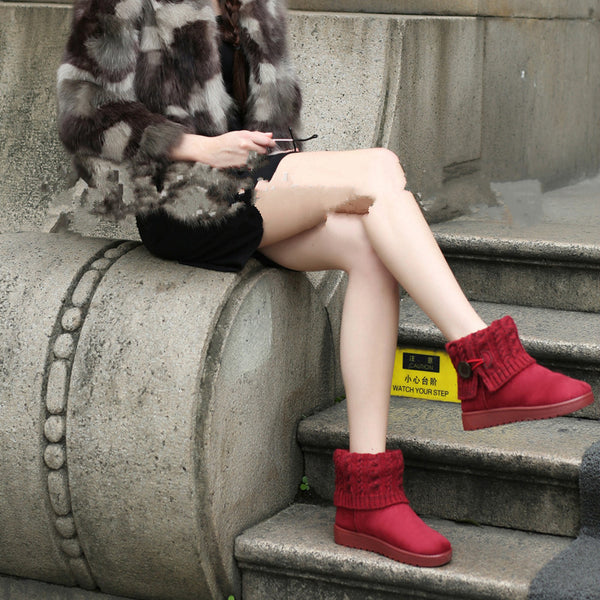 Winter Women's Boots Suede Leather Snow Boots Round Toe Flat Shoes Ankle Boots Warm Kinnted Platform Boot