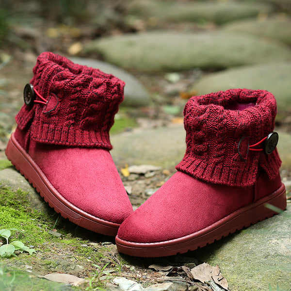Winter Women's Boots Suede Leather Snow Boots Round Toe Flat Shoes Ankle Boots Warm Kinnted Platform Boot