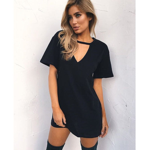 Women Short Sleeve  V-Neck Casual Cotton Loose Dresses