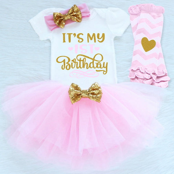 Baby Girls 1st Birthday Baby Bodysuit Romper+Tutu Skirt Outfits Infant Clothing Sets Baby Born Christening Gifts