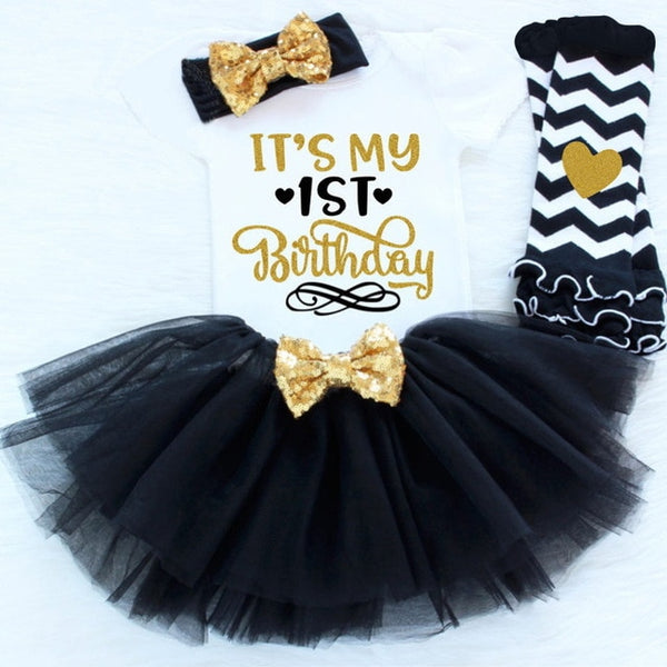 Baby Girls 1st Birthday Baby Bodysuit Romper+Tutu Skirt Outfits Infant Clothing Sets Baby Born Christening Gifts