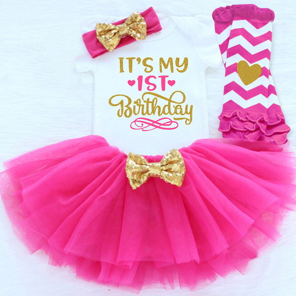 Baby Girls 1st Birthday Baby Bodysuit Romper+Tutu Skirt Outfits Infant Clothing Sets Baby Born Christening Gifts