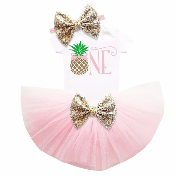 Baby Girls 1st Birthday Baby Bodysuit Romper+Tutu Skirt Outfits Infant Clothing Sets Baby Born Christening Gifts