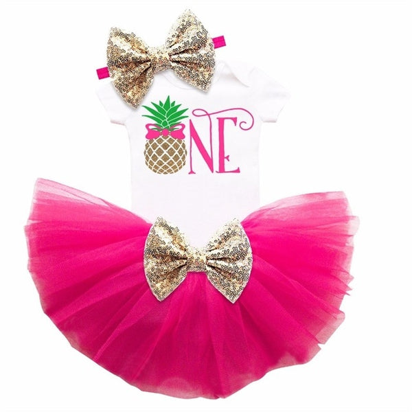 Baby Girls 1st Birthday Baby Bodysuit Romper+Tutu Skirt Outfits Infant Clothing Sets Baby Born Christening Gifts