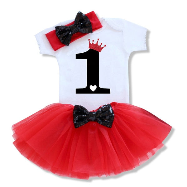 Baby Girls 1st Birthday Baby Bodysuit Romper+Tutu Skirt Outfits Infant Clothing Sets Baby Born Christening Gifts