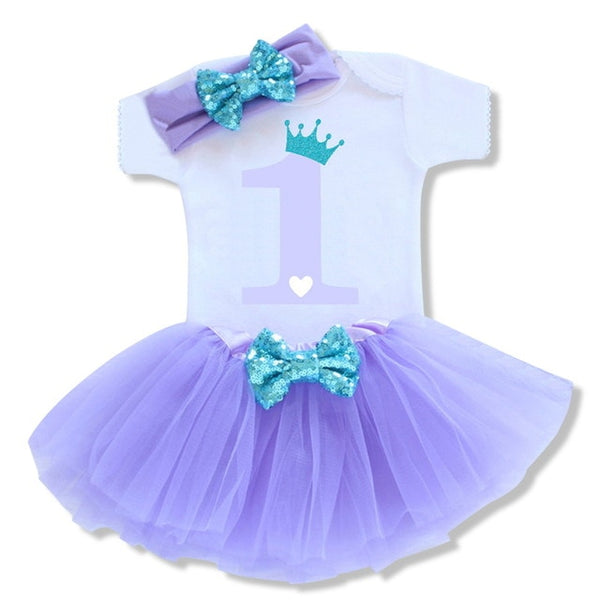 Baby Girls 1st Birthday Baby Bodysuit Romper+Tutu Skirt Outfits Infant Clothing Sets Baby Born Christening Gifts