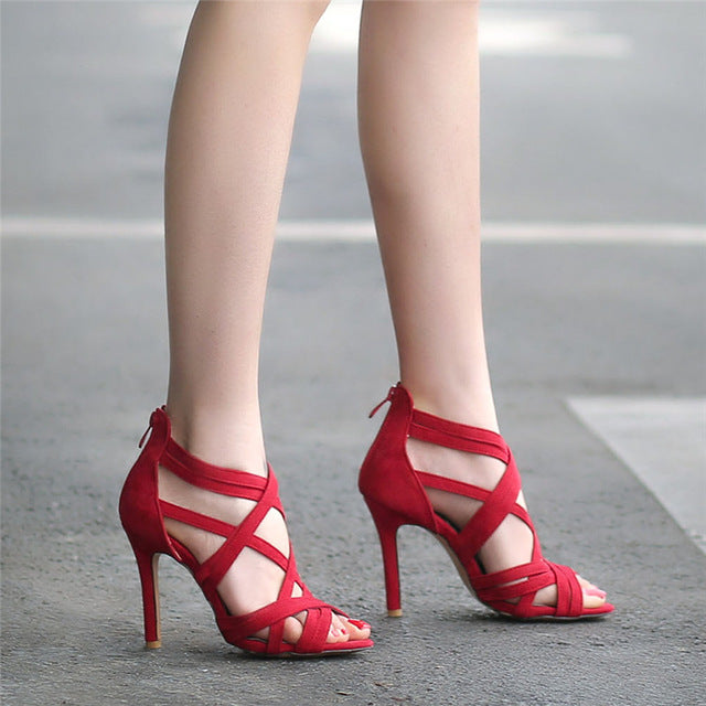 Womens Gladiator Sandals High Heels Open Toe Cross Strap Sandals