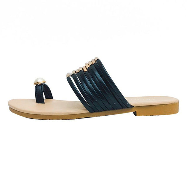 Fashion Slippers Women Fashion Pearl Set Toe Summer Flat Flip Flops Sandals Loafers Bohemia Shoes