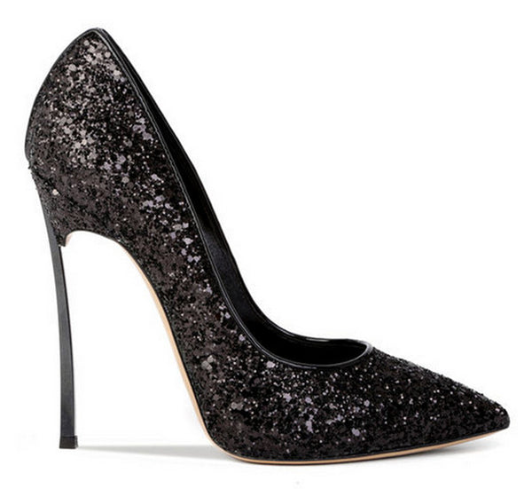 Style Metal High Heels Pointed Toe Women Glitter Wedding Shoes Slip-on Celebrity Stilettos Women Pumps Shining