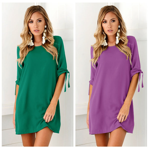 Summer Autumn New Women casual Beam sleeve Chiffon O neck Dress long Dresses