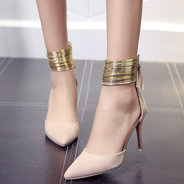 New Arrivals 2017 Fashion Shining Shallow Thin High Heels Pointed Toe Dress Pumps Shoes Women Sexy Pleated Pumps