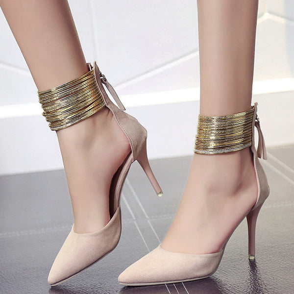 New Arrivals 2017 Fashion Shining Shallow Thin High Heels Pointed Toe Dress Pumps Shoes Women Sexy Pleated Pumps