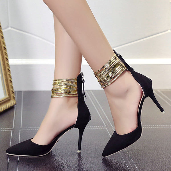 New Arrivals 2017 Fashion Shining Shallow Thin High Heels Pointed Toe Dress Pumps Shoes Women Sexy Pleated Pumps