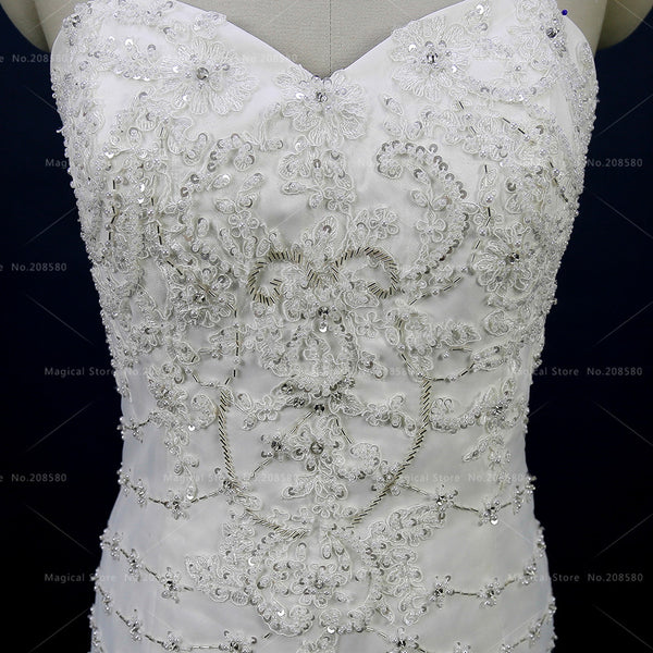 Glitter Greek Mermaid Wedding Dresses Women Bridal Gowns Strapless Ruffled Organza Beads
