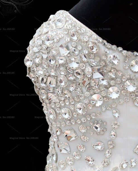 Glitter White Mermaid Wedding Dresses Crystal Cathedral Train Lebanon Strapless China Bride Bridal Gowns Real Photo Bead