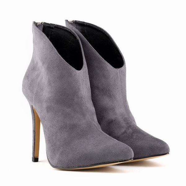 Women Elegant Classical Autumn Winter Warm Fur Pointed Toe Zipper Ankle Short Thin High Heels Boots Female Booties