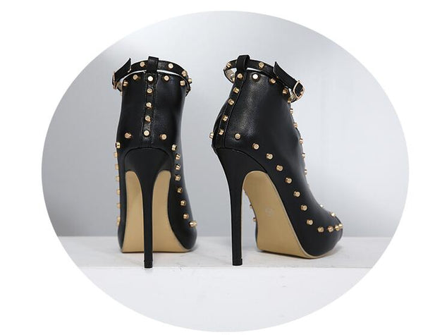 Beat Rivet shoes Fish Mouth High-heeled Catwalk sexy Rome Ankle Buckle Strap Pumps