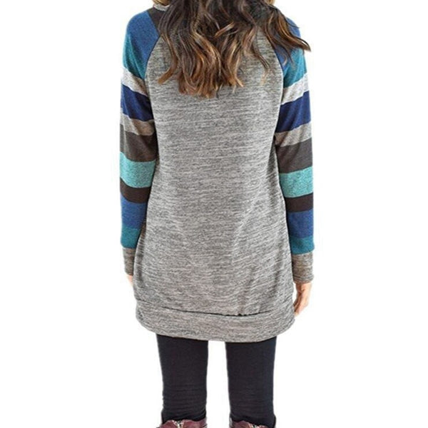 Women Long Sleeve O Neck Striped Patchwork T-Shirt Casual Loose Soft Warm Sweater