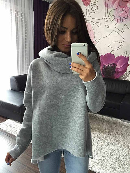 Women Winter Hoodies Scarf Collar Long Sleeve Fashion Casual Autumn Sweatshirts Rough Pullovers