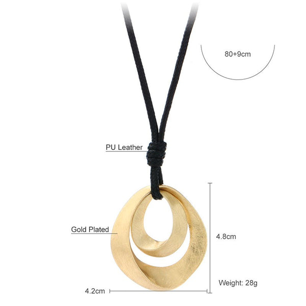 Hot Sale Classic Jewelry Women Gold Silver Plated Handmade Drawing Brushed Double Oval Hollow Pendant Necklace