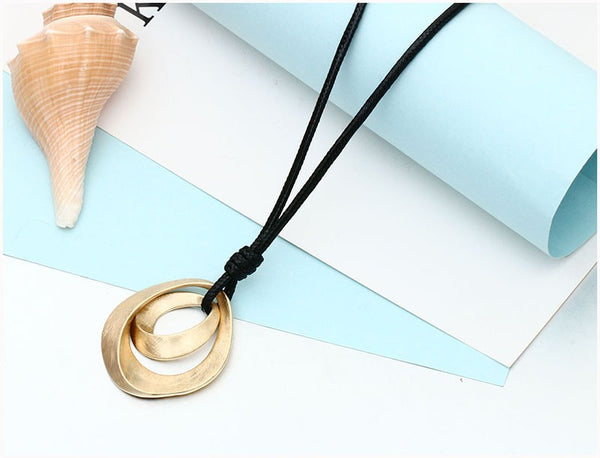 Hot Sale Classic Jewelry Women Gold Silver Plated Handmade Drawing Brushed Double Oval Hollow Pendant Necklace
