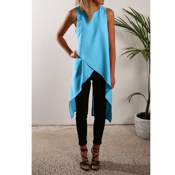 Summer Blouses Off Shoulder Tops Long Women's Shirts Causal Sleeveless O-Neck Chiffon Blouse Vintage Lady Shirt
