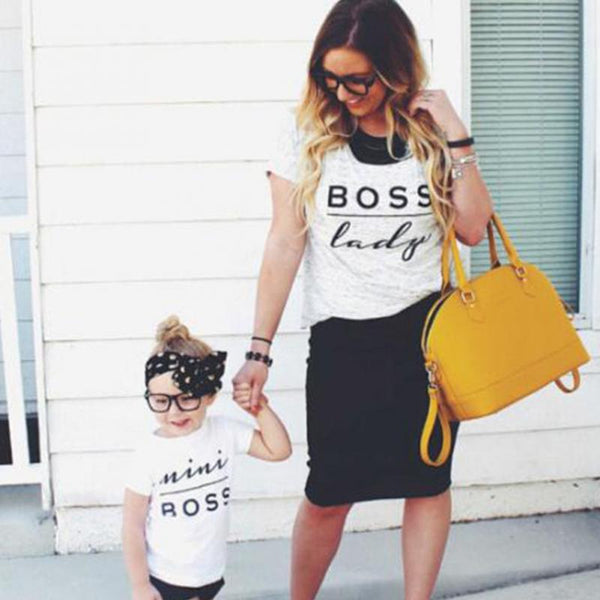 Mother & Daughter "Boss" Letter Print T Shirt