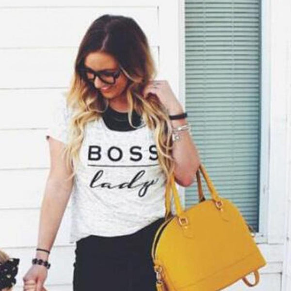 Mother & Daughter "Boss" Letter Print T Shirt