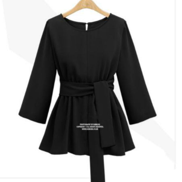 Chiffon Shirt Women Blouses Bow Peplum Autumn 3/4Sleeve Women Blouse