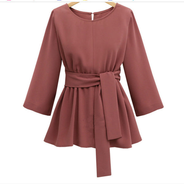Chiffon Shirt Women Blouses Bow Peplum Autumn 3/4Sleeve Women Blouse