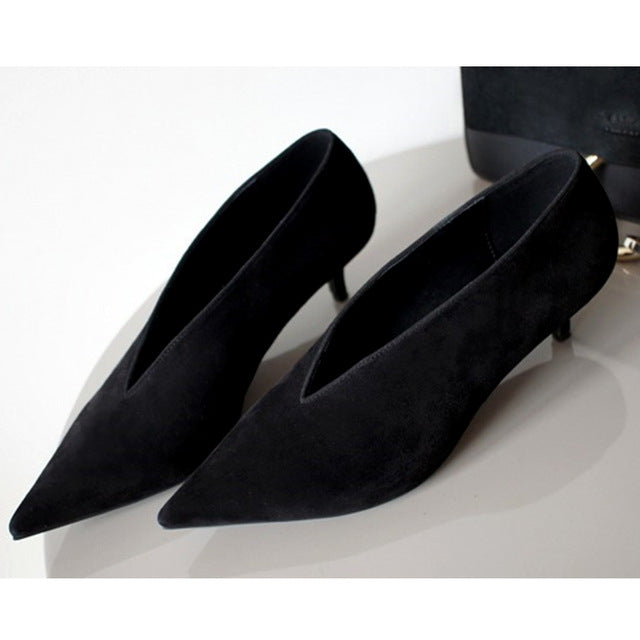 Pointed Toe Thin Heel Woman Shoes Deep V Design Lady Fashion Shoes Elegant Women Shoes