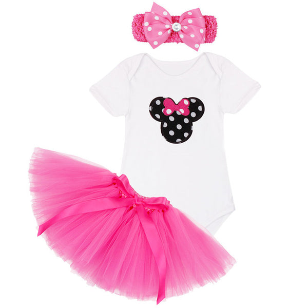 1st First Birthday Baby Girl Party Outfit 3PCS Summer Clothing Sets Top T Shirt Cake Tutu Skirt Hairband Children Clothes Pink