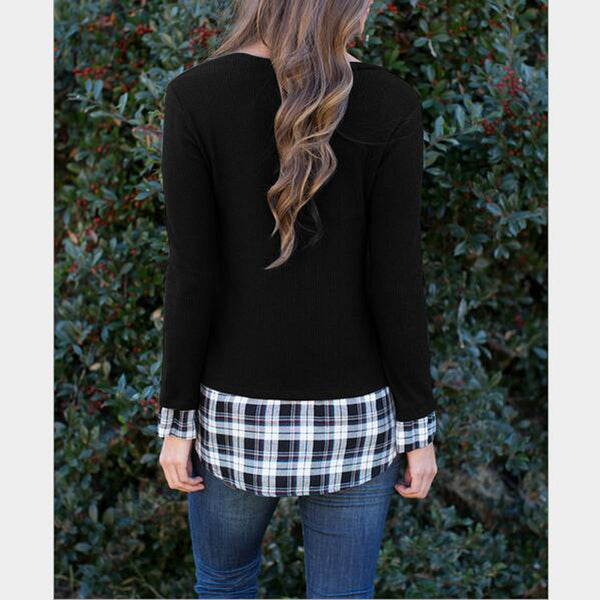 Two Pieces Women T-shirts Hot Selling Long Sleeve Patchwork Color T-shirt Women Top