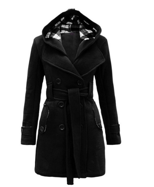 Winter Hooded Sweater Coat Women double-breasted Cardigan Jacket Stitching Long Woolen Coats With Belt